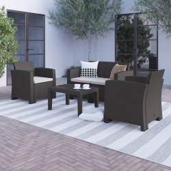 Flash Furniture 4-Piece Outdoor Faux-Rattan Chair, Loveseat And Table Set, Dark Gray