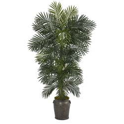 Nearly Natural Golden Cane Palm 78"H Artificial Tree With Metal Planter, 78"H x 14"W x 12"D, Green/Charcoal