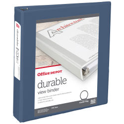 Office Depot® 3-Ring Durable View Binder, 1-1/2" Round Ring, Serene Blue