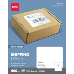 Office Depot® Brand Inkjet/Laser Shipping Labels, Rectangle, 3 1/3" x 4", White, Pack Of 600