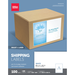 Office Depot® Brand Inkjet/Laser Shipping Labels, Rectangle, 8 1/2" x 11", Full-Sheet, White, Pack Of 100