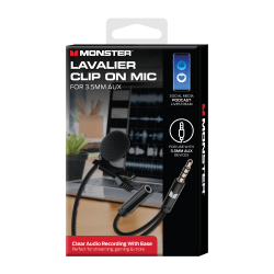 Monster Cable® Lavalier Clip-On Microphone, Aux 3.5 mm, Black
