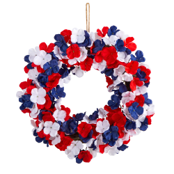 Nearly Natural Americana Patriotic Hydrangea 18"H Artificial Wreath, 18"H x 18"W x 4"D, Red/White/Blue
