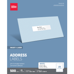 Office Depot® Brand Inkjet/Laser Address Labels, Rectangle, 1" x 4", White, Pack Of 500