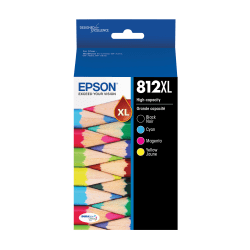 Epson® DURABrite Ultra High-Yield Ink Cartridges, Black/Cyan/Yellow/Magenta, Pack Of 4 Cartridges, T812XL-XCS