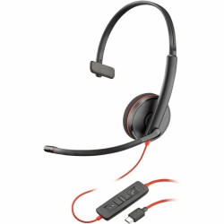 Poly Blackwire 3210 Monaural Headset +USB-C/A Adapter TAA, On-Ear, Over-The-Head, Monaural, Ear-Cup
