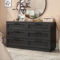 Sauder® Tiffin Line Rattan 6-Drawer Dresser, 33-3/4"H x 58-5/8"W x 17-1/2"D, Raven Oak®/Dark Finish