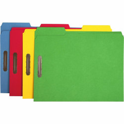 Business Source Fastener File Folders, 1/3" Tab Cut, Assorted Tab Position, Letter Size, Assorted Colors, Box Of 50