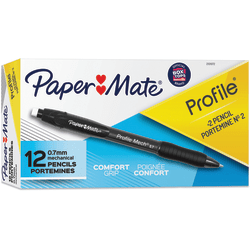 Paper Mate® Profile™ Refillable Mechanical Pencils, 0.7 mm, Black Barrels, Pack Of 12