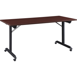 Lorell® Mobile Folding Training Table, 29-1/2"H x 63"W x 29-1/2"D, Black/Brown