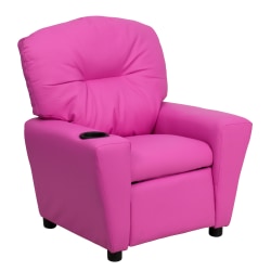 Flash Furniture Contemporary Kids Vinyl Recliner Accent Chair With Cup Holder, Hot Pink