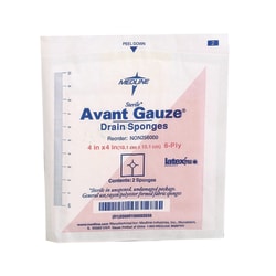 Avant Sterile Gauze Drain Sponge, 4" x 4", White, Case Of 600