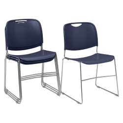 National Public Seating 8500 Ultra-Compact Plastic Stack Chairs, Blue/Chrome, Set Of 4 Chairs