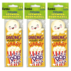 Eureka Bookmarks, 2" x 6", Popcorn Scented, 24 Per Pack, Set Of 3 Packs