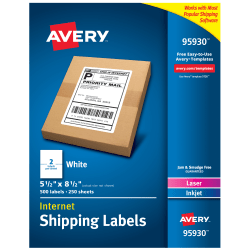 Avery® Shipping Address Labels, 95930, Rectangle, 5 1/2" x 8 1/2", White, Pack Of 500