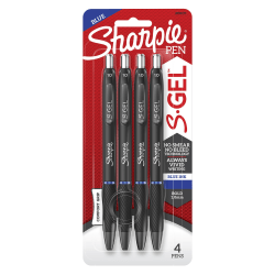 Sharpie® S Gel Pens, Medium Point, 1.0 mm, Black Barrel, Blue Ink, Pack Of 4 Pens