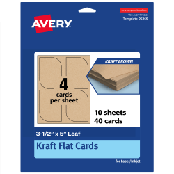 Avery® Print-To-The-Edge Flat Cards, 3-1/2"x5" Leaf, Kraft Brown, Pack Of 40