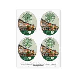 Custom Full Color Repositionable Vinyl Peel-And-Stick Decal Sheets - 4" x 5" Large Oval, 4 Decals Per Sheet, 5 Sheets Per Pack, 20 Total Decals
