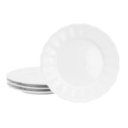 Hometrends Ultra Durable 4-Piece Fine Ceramic Embossed Dinner Plate Set, 10-1/2", White