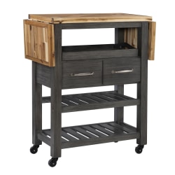 Powell Kelab Kitchen Cart With Drop Leaves, 36"H x 47-1/4"W x 14-3/4"D, Gray/Natural