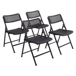 National Public Seating AirFlex Series Premium Polypropylene Folding Chairs, Black/Silver, Pack Of 4 Chairs