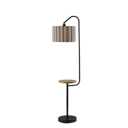 Adesso Caldwell Shelf Floor Lamp, Black with Beige Linen Shade