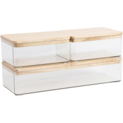 Martha Stewart Grady Stackable Plastic Storage Boxes with Lids, 2-1/2"H x 11"W x 4"D, Clear/Light Natural, Set Of 3 Boxes