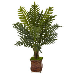 Nearly Natural 48" Evergreen Plant With Metal Planter, Green/Brown
