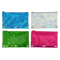 Inkology Embossed Mermaid Scale Binder Pencil Pouches, 10" x 4", Assorted Colors, Pack Of 12 Pouches