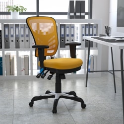 Flash Furniture Ergonomic Mesh Mid-Back Multifunction Executive Office Chair, Yellow-Orange/Black