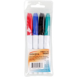 Integra Dry-Erase Markers - Fine Marker Point - Assorted Ink - Alcohol Based - 4 / Set