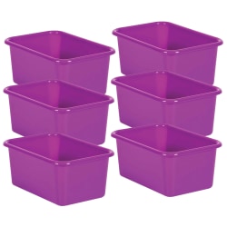 Teacher Created Resources Small Plastic Storage Bins, 5"H x 11-3/8"W x 7-3/4"D, Purple, Pack Of 6