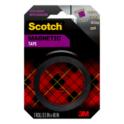 Scotch Non-Curl Magnetic Tape, 1/2" x 4', Black