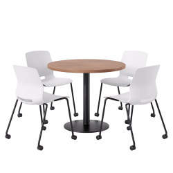 KFI Studios Proof Cafe Round Pedestal Table With Imme Caster Chairs, Includes 4 Chairs, 29"H x 36"W x 36"D, River Cherry Top/Black Base/White Chairs