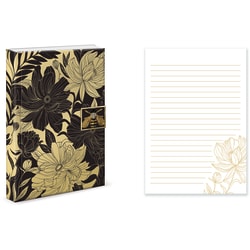 Punch Studio Hardcover Brooch Journal, 6" x 8-1/2", Ruled, 208 Pages, Black Floral