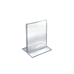 Azar Displays Double-Foot Acrylic Sign Holders, 7" x 5 1/2", Clear, Pack Of 10
