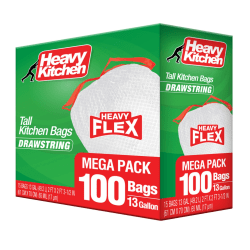 Heavy Kitchen Trash Bags, 13 Gallons, White, Total Qty 100
