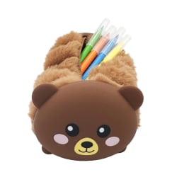 Little Yellow Bicycle® Plush Silicone Pencil Case, Bear, 2-3/4" x 8-1/4", Brown