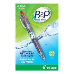Pilot® BeGreen B2P Fine Point Gel Pens, Pack Of 12, Fine Point, 0.7 mm, Barrel, Red Ink