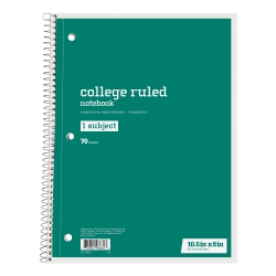 Just Basics® Spiral Notebook, 8" x 10-1/2", College Ruled, 70 Sheets, Green