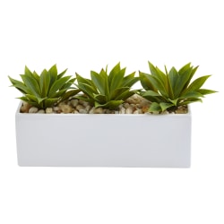 Nearly Natural Agave Succulent 7"H Artificial Plant With Rectangular Planter, 7"H x 13"W x 5-1/2", Green