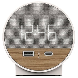 NonStop Station O Hotel Alarm Clock, 3-7/8"H x 2-3/8"W x 2-9/16"D, White/Walnut