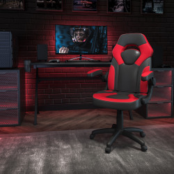 Flash Furniture X10 Ergonomic LeatherSoft™ Faux Leather High-Back Racing Gaming Chair With Flip-Up Arms, Red/Black