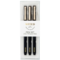 Noted by Post-it® Felt Tip Pens, Fine Point, 0.5 mm, Black Barrels, Black Ink, Pack Of 3 Pens