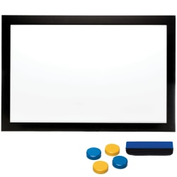 Excello Global Products Magnetic Dry-Erase Whiteboard, Steel, 24" x 36", Black Wood Frame