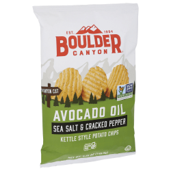 Boulder Canyon Kettle Style Potato Chips, Sea Salt & Cracked Pepper, 5.25 Oz, Total Qty 12