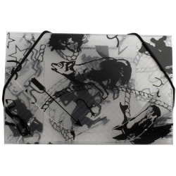 JAM Paper® Plastic Business Card Case With Round Flap, 2-1/4" x 3-1/2", Clear/Black Design