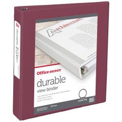 Office Depot® 3-Ring Durable View Binder, 1-1/2" Round Ring, Berry Plum