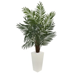 Nearly Natural Areca 66" Artificial Palm Tree With Tower Planter, Green/White