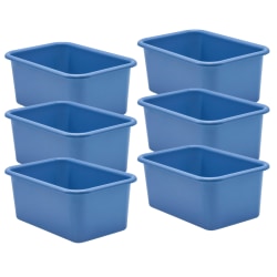 Teacher Created Resources Small Plastic Storage Bins, 5"H x 11-3/8"W x 7-3/4"D, Slate Blue, Pack Of 6